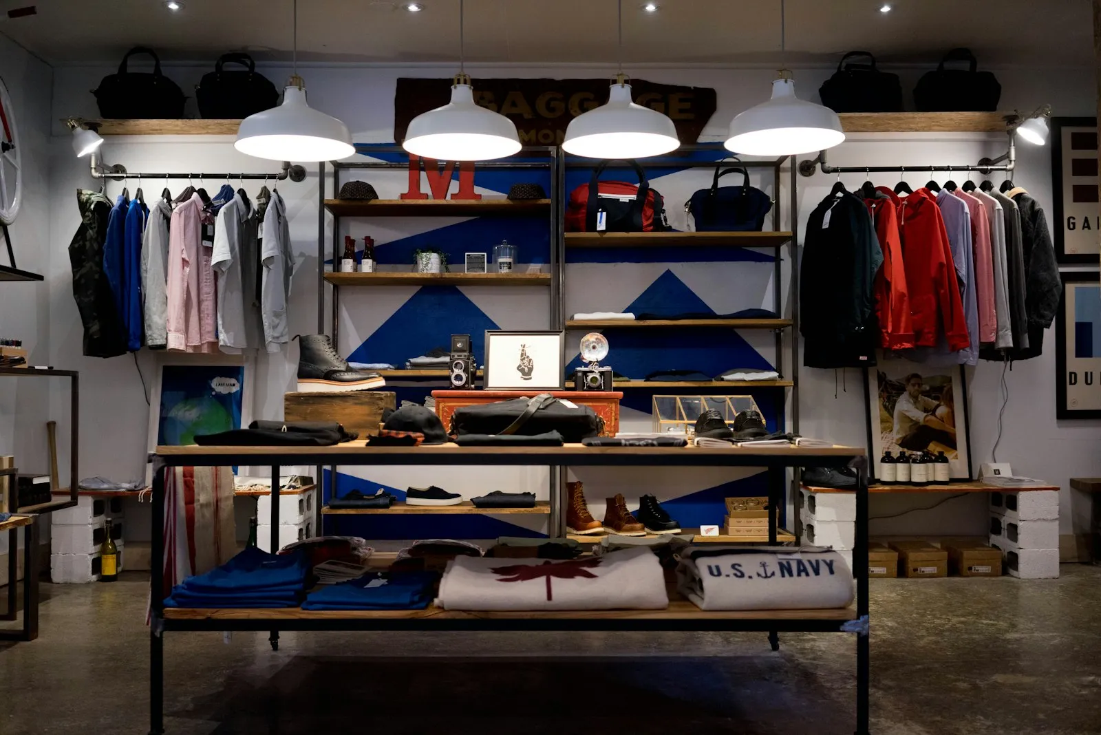 Clothing displayed in a well-lit retail store